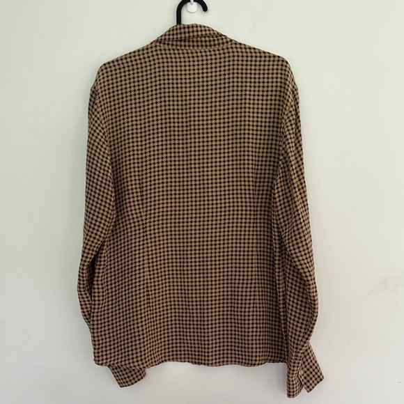 Contemporaine 100% Silk Houndstooth Brown Blouse - Picture 6 of 8